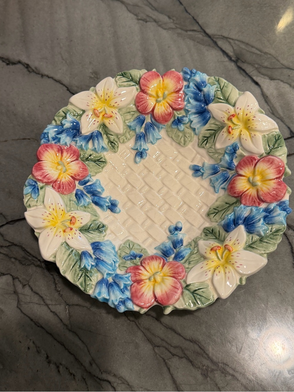 Vintage Fitz and Floyd Hand-Painted Floral Ceramic Serving Plate collectible